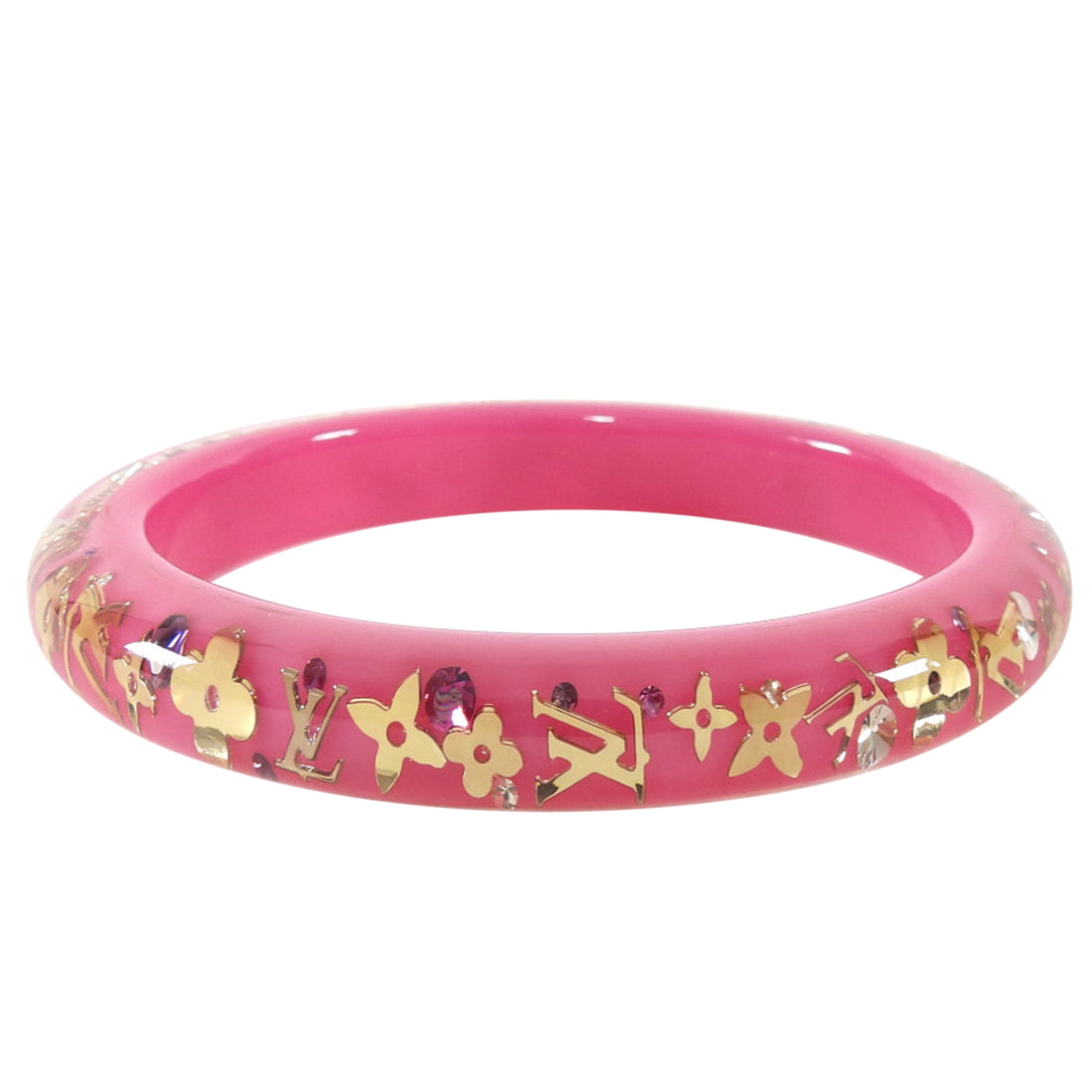 Louis Vuitton Pink Resin Crystal Logo Bangle Bracelet