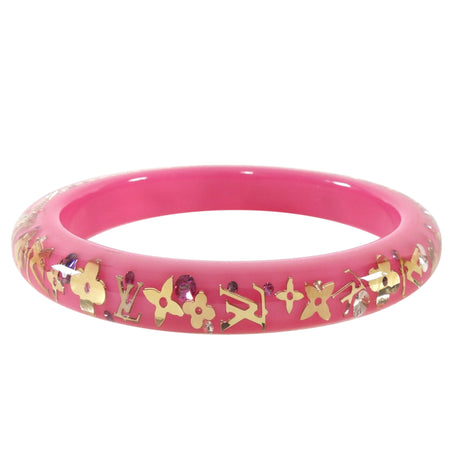 Louis Vuitton Pink Resin Crystal Logo Bangle Bracelet