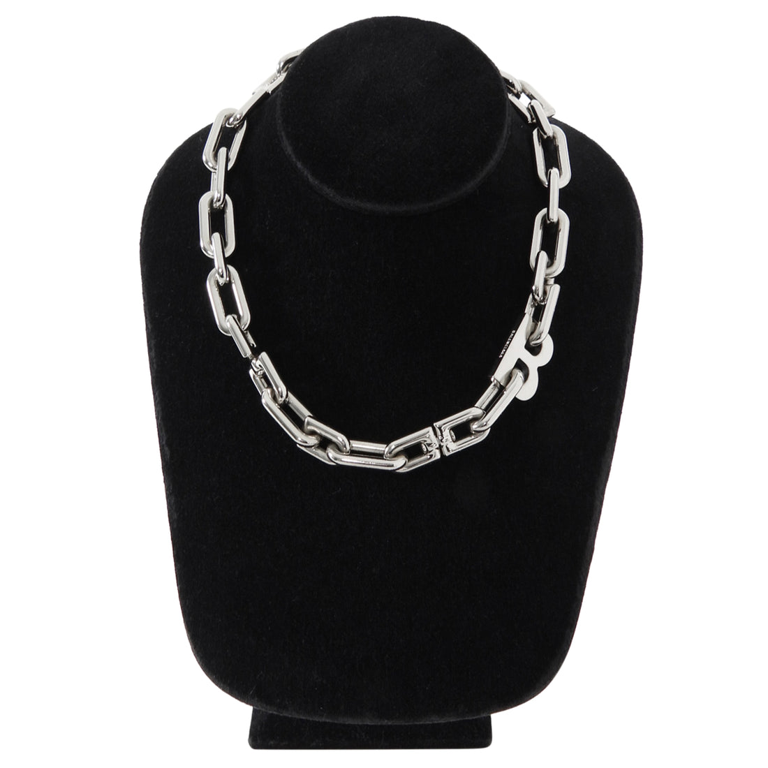 Balenciaga Silvertone Chunky B Chain Necklace