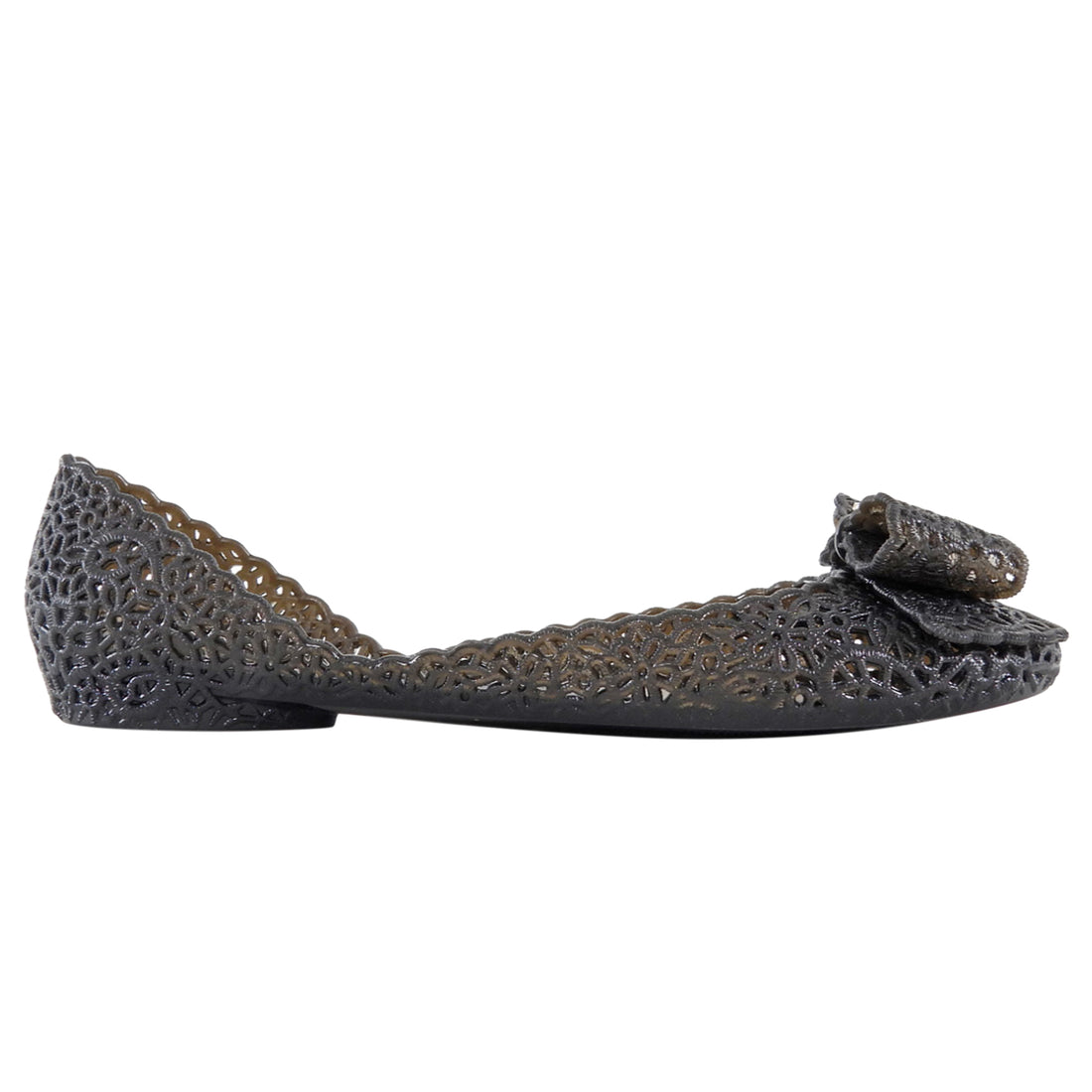 Salvatore Ferragamo Black Rubber Lace Bow Flat - 39