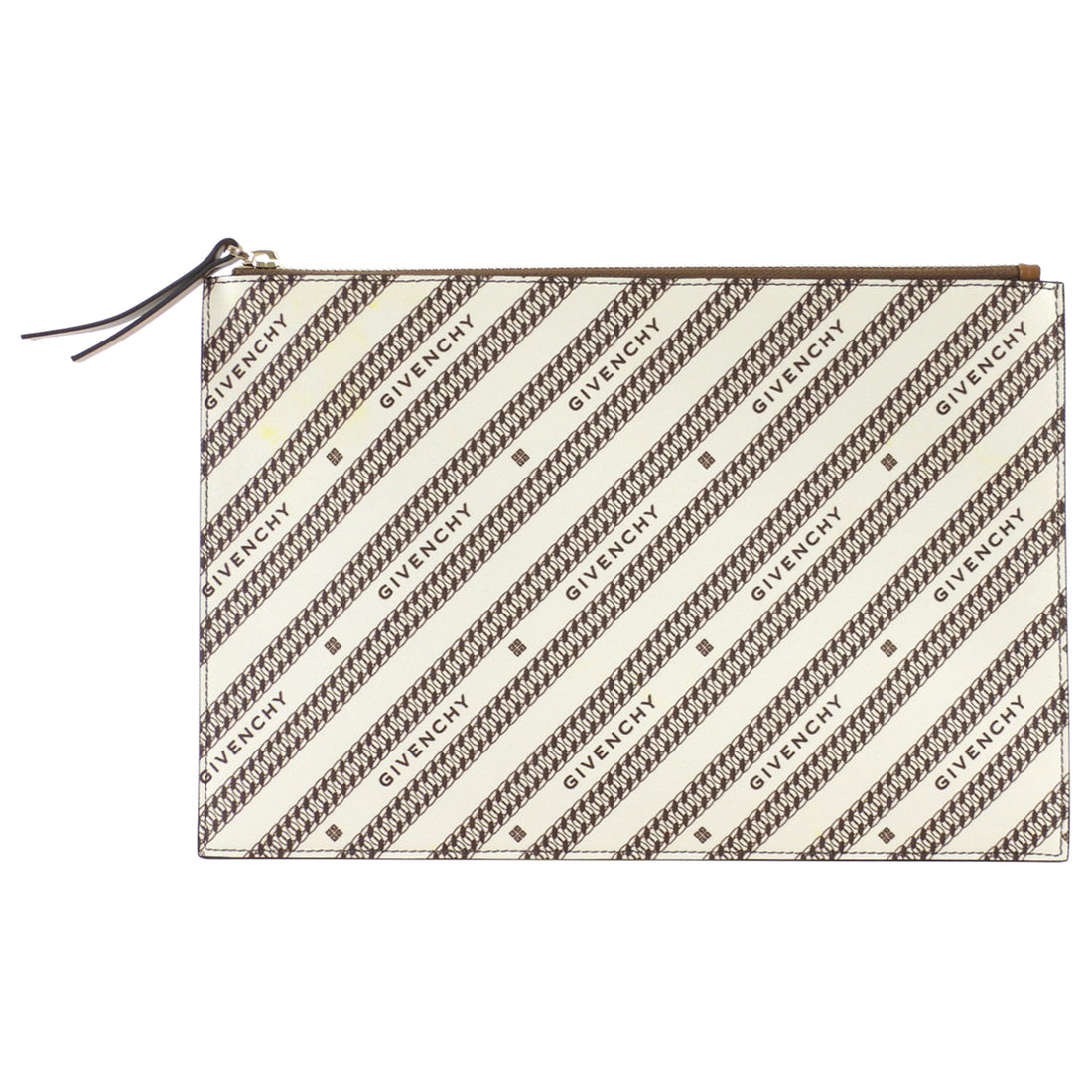 Givenchy Beige Brown Logo Stripe Bonded Canvas Medium Pouch Medium