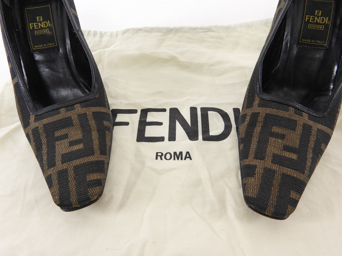 Fendi Brown Zucca FF Canvas Square Toe Pumps - 6M