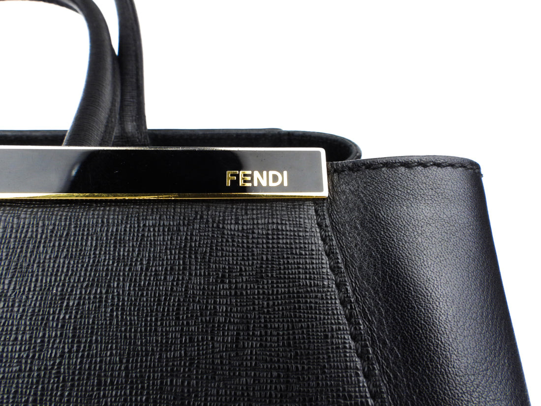 Fendi Logo 2-Way Smooth Black Leather Small Tote Bag – Queen Bee