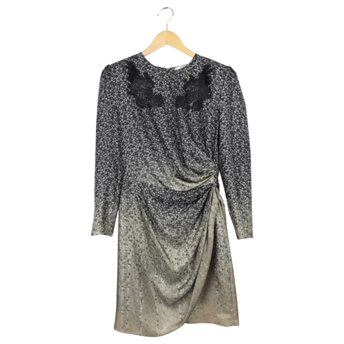 Fendi Black and Grey Ombre Floral Silk Draped Midi Dress - 40