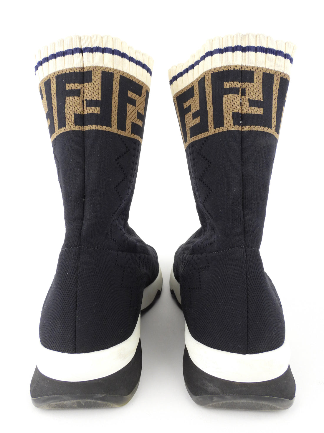 Fendi FF Monogram Logo Black Laced Sock Boot - 40