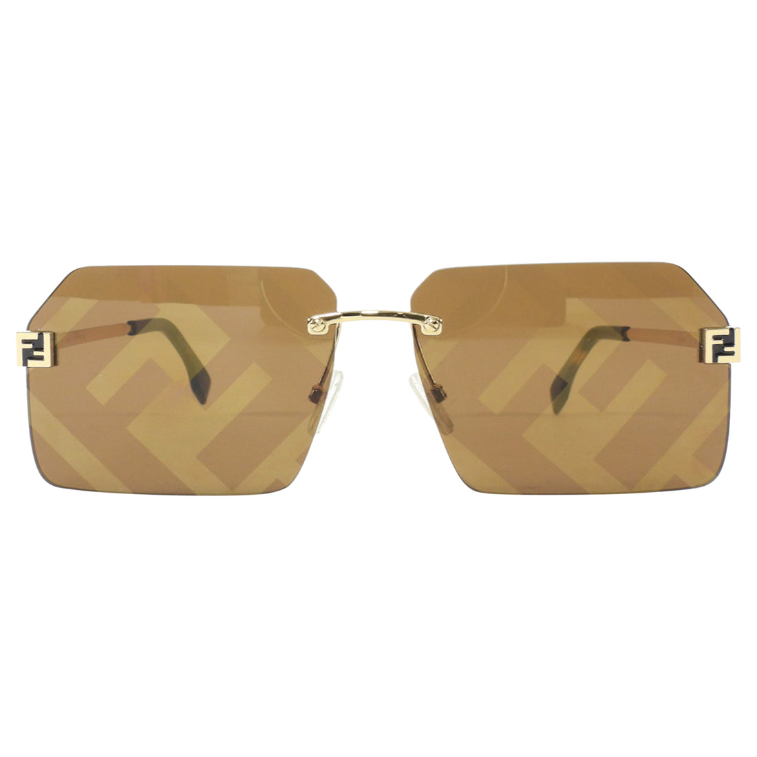 Fendi SS22 Runway "Sky" Maxi FF Gold Mirrored Square Sunglasses