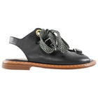 Fendi Black Leather Logo Lace Up Flat Sandals - 35