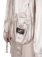 Fendi Blush Satin Viscose FF Buckle Cargo Pocket Zip Jacket - 40