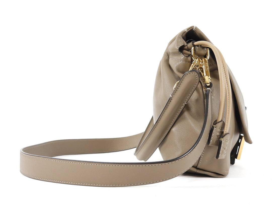 Fendi Taupe Soft Leather Baguette Two Way Bag