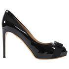 Ferragamo Black Patent Platform Vara Peep Toe Pumps - 10