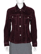 Ferragamo Plum Burgundy Velvet Distressed Jean Jacket - IT 42 / 6