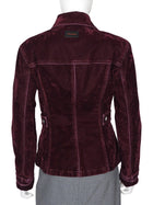 Ferragamo Plum Burgundy Velvet Distressed Jean Jacket - IT 42 / 6