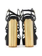 Ferragamo Black Gold Vinci Suede Metal Heel Gancini Platform Sandals - 37.5 C