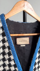 Gucci Black and White Tweed Jacket with Blue Trim - M / L