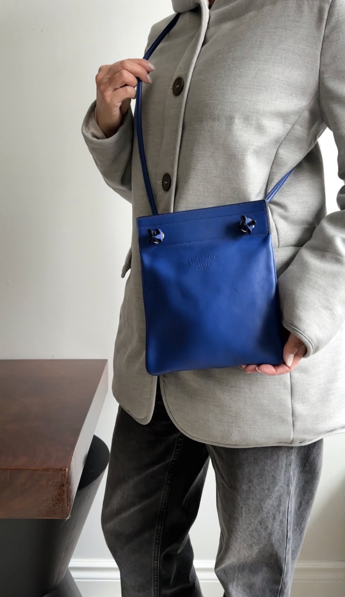 Hermes Blue Swift Leather Aline Mini Shoulder Bag