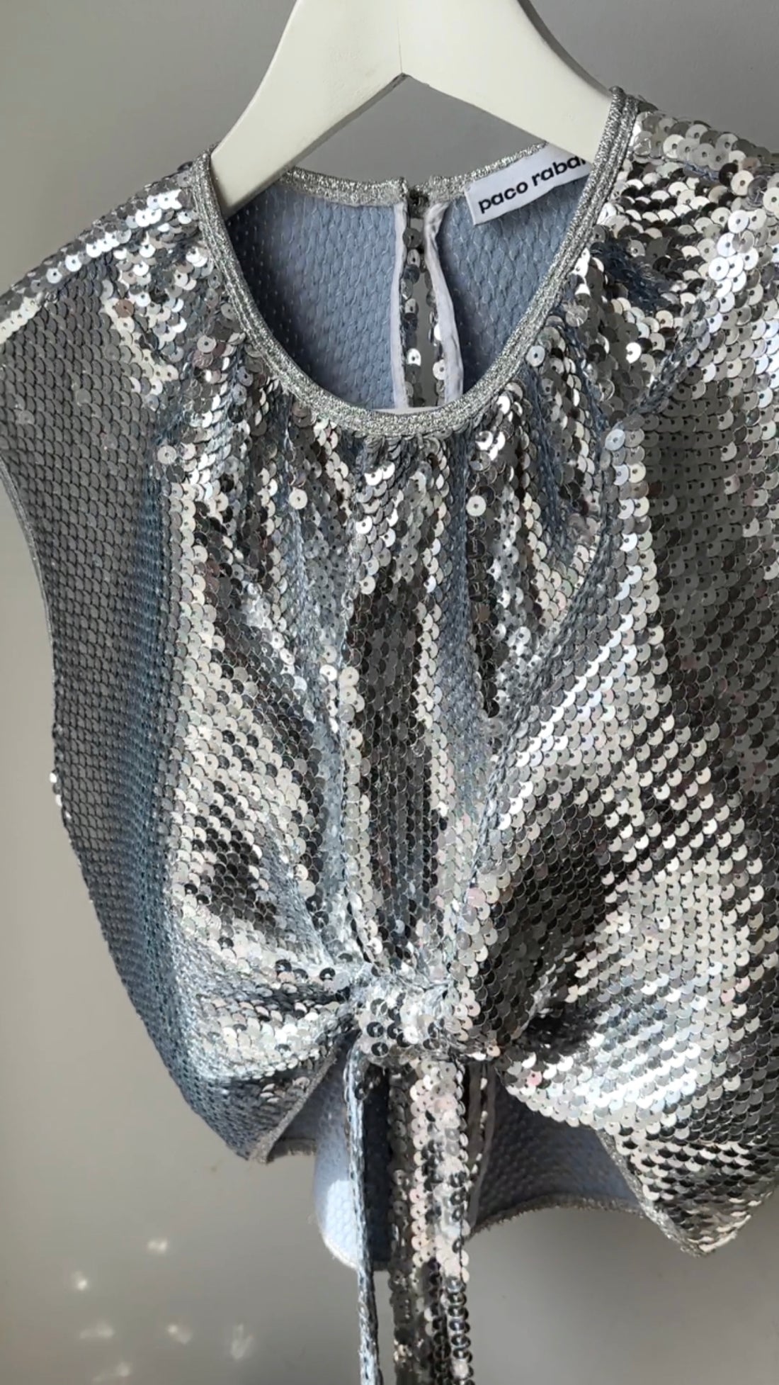 Paco Rabanne Silver Sequin Tie Crop Top - FR36 / 4