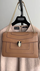 Bvlgari Light Brown Leather Medium Serpenti Flap Bag