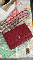 Chanel Red Leather Quilted Timeless Classic Wallet on Chain