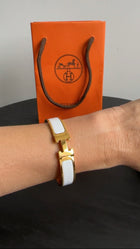 Hermes Clic H Goldtone White Enamel Bracelet - PM