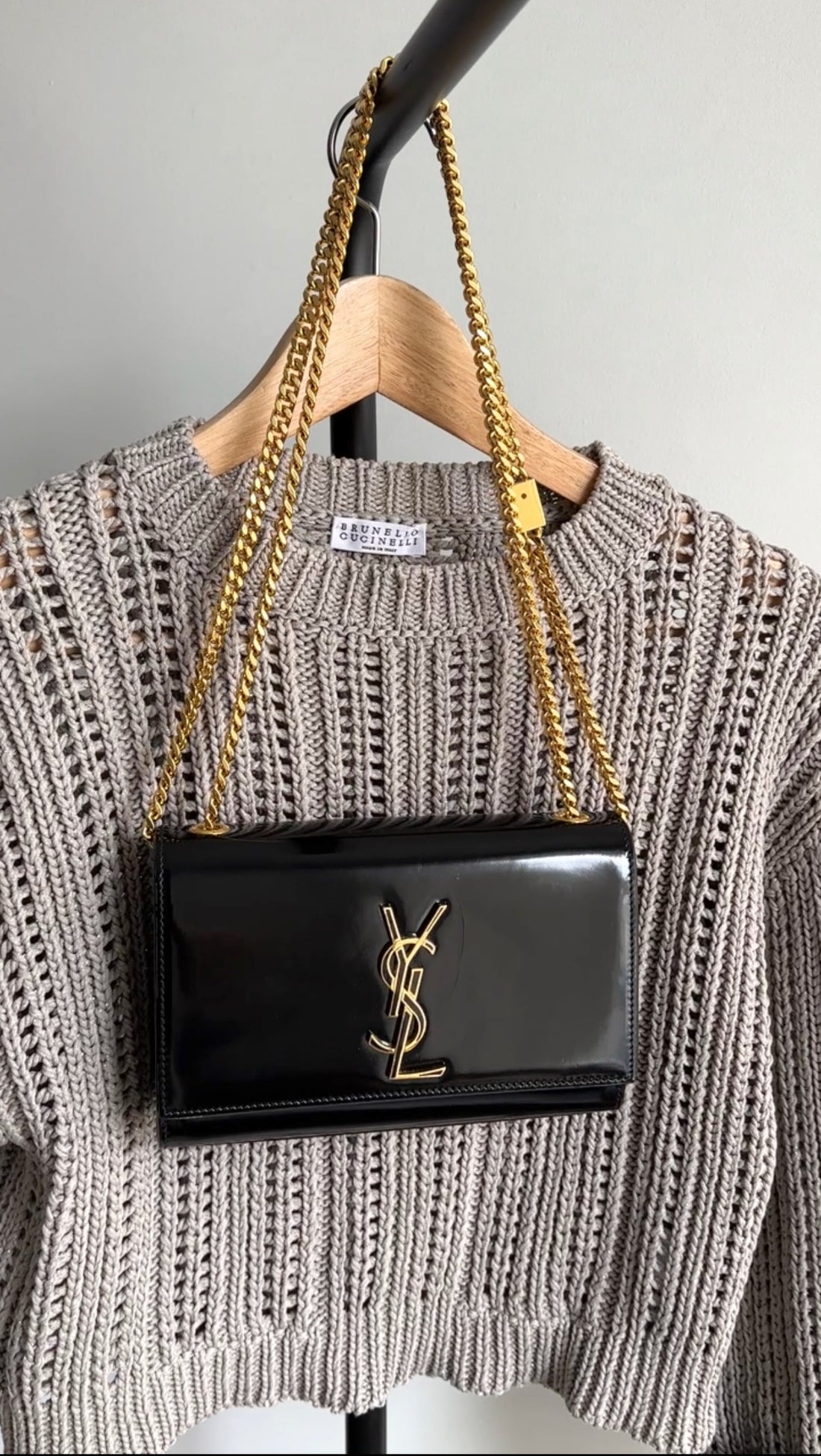 Saint Laurent Black Glossed Leather Small Kate Chain Bag