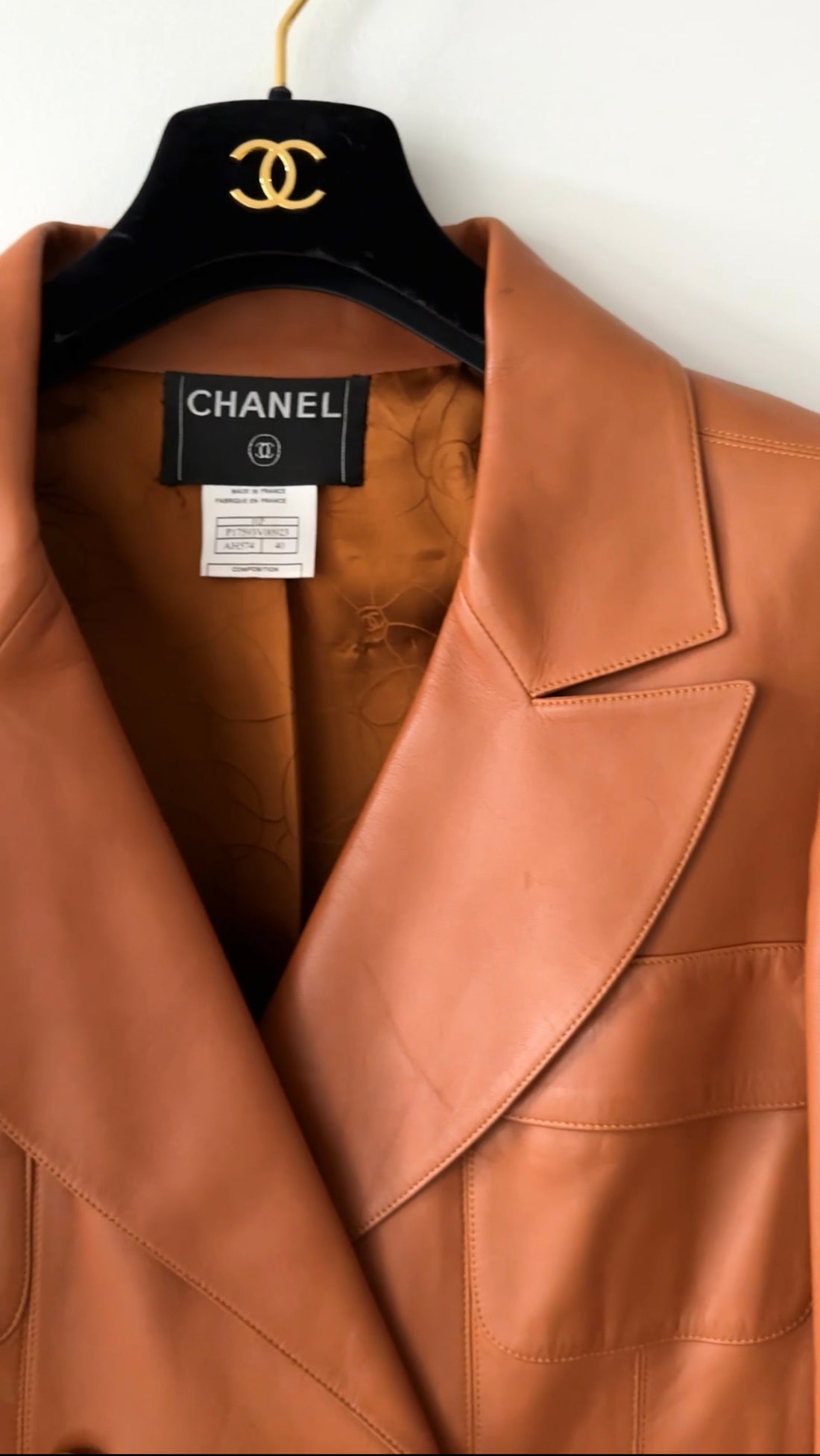 Chanel 01P Vintage Cognac Lambskin Leather Coat - S