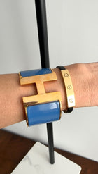 Hermes Blue Enamel and Goldtone XL H Cuff Bracelet