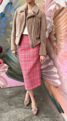 Miu Miu Cherry Pink Check Midi Pencil Skirt - USA 2 / XS
