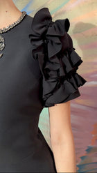 Gucci Black Ruffle Sleeve Beaded Bow Midi Dress - M