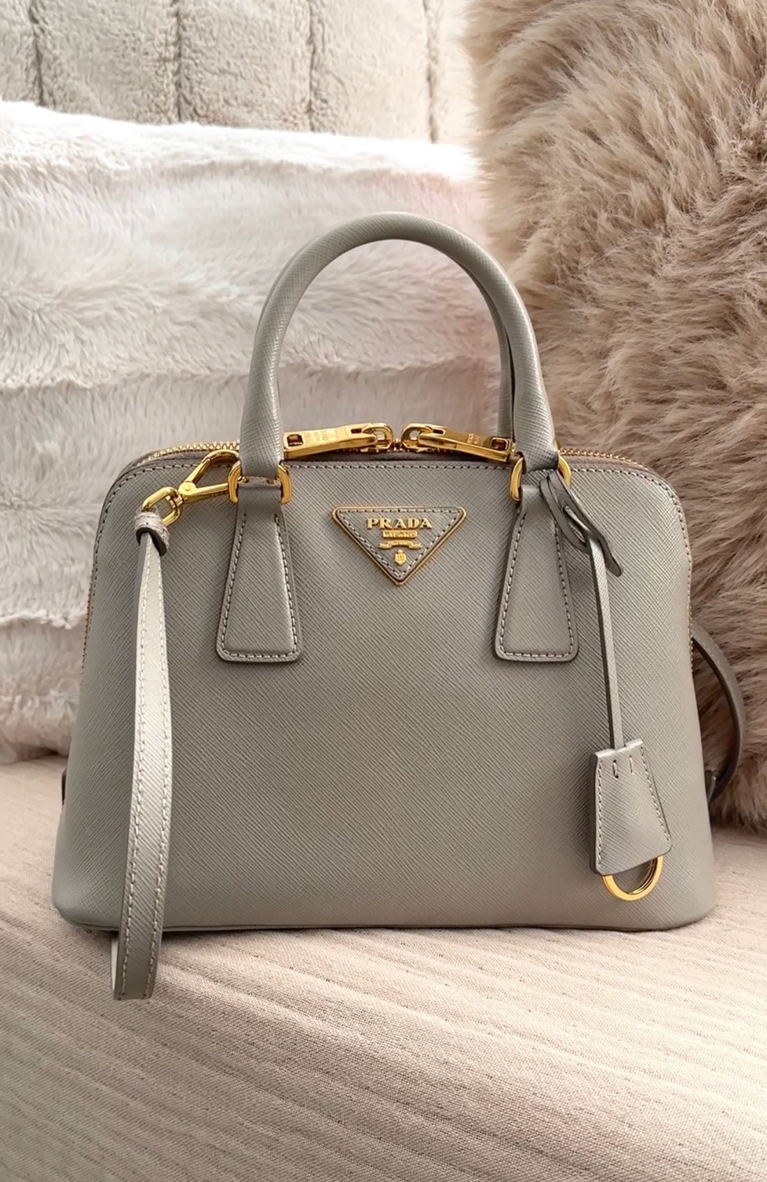 Prada Small Grey Saffiano Leather Promenade Crossbody Bag