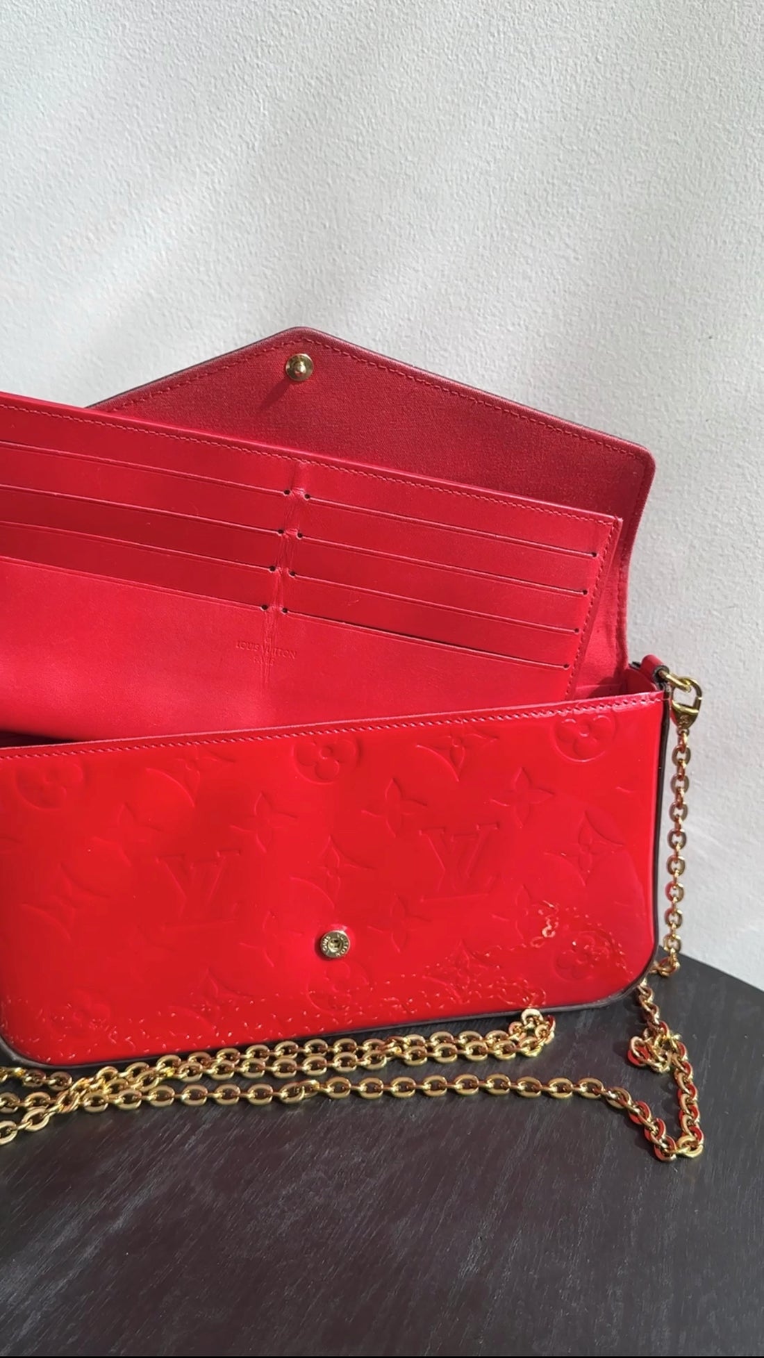 Louis Vuitton Cherry Red Vernis Felicie Pouch Pochette Bag