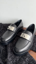 Hermes Black Leather Hot Loafer with Kelly Turn Lock - 37.5