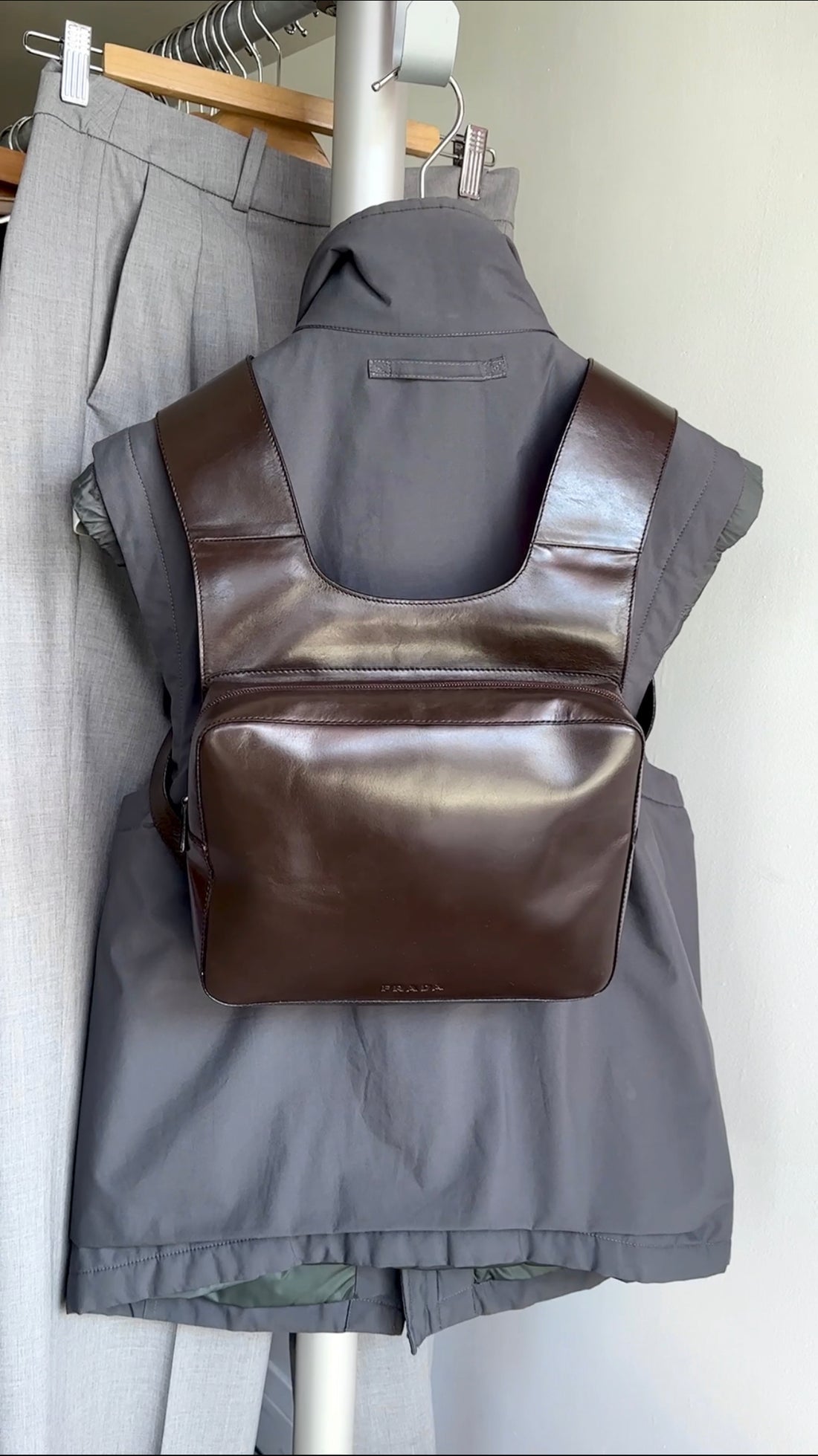 Prada Vintage Archive SS 1999 Brown Leather Chest Rig Backpack Bag