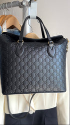 Gucci Black Guccissima Leather Lina A Foldover Two-Way Tote Bag