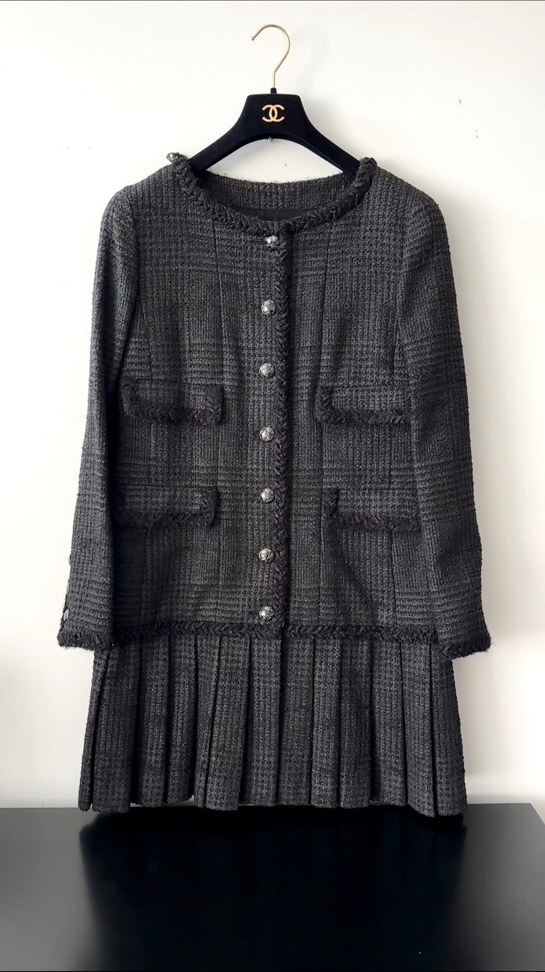 Chanel 2013 Fall Black Tweed Runway Coat Dress - L / XL