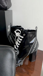 Louis Vuitton Black and White Leather Lace Up Logo boot - 37