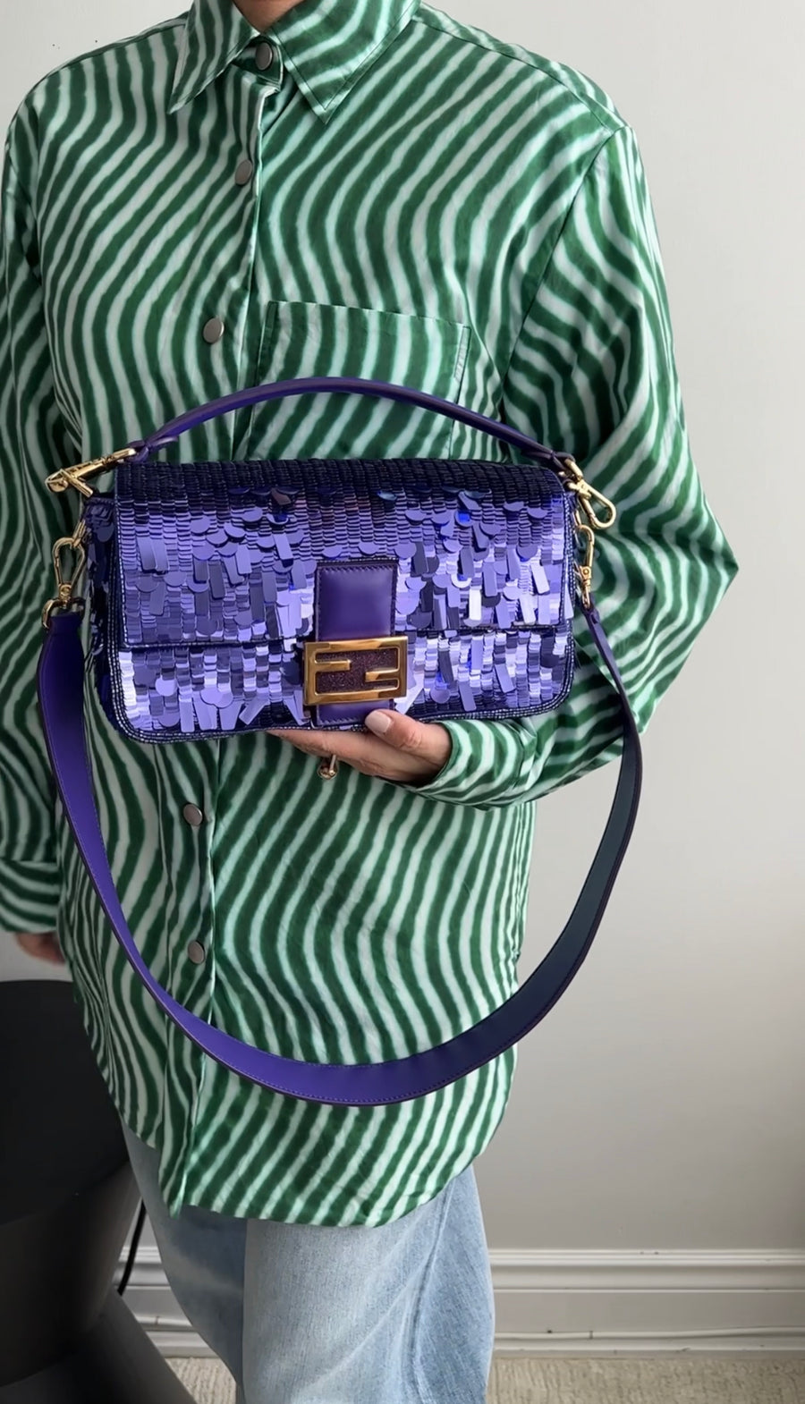 Fendi purple sequin baguette sale