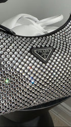 Prada Black and Clear Crystal Embellished Re-Edition Mini Hobo Bag