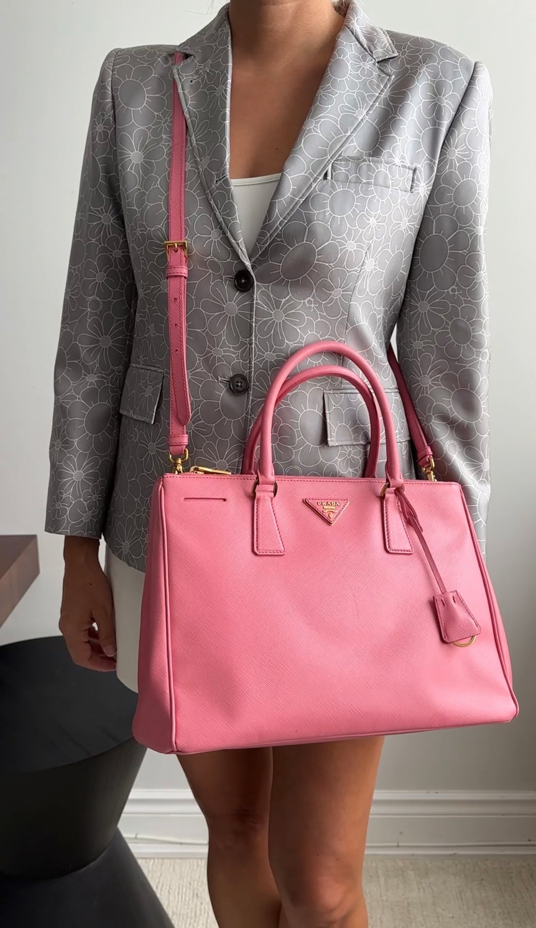 Prada Pink Saffiano Leather Double Zip Galleria Bag