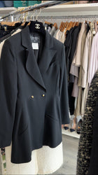 Chanel 98P Black Wool Fitted Long Blazer with Gold CC Buttons - FR36 / 4