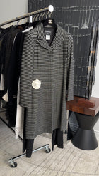 Chanel 01C Black and Ivory Striped Camelia Coat - FR38