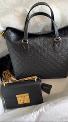 Gucci Black Guccissima Leather Lina A Foldover Two-Way Tote Bag