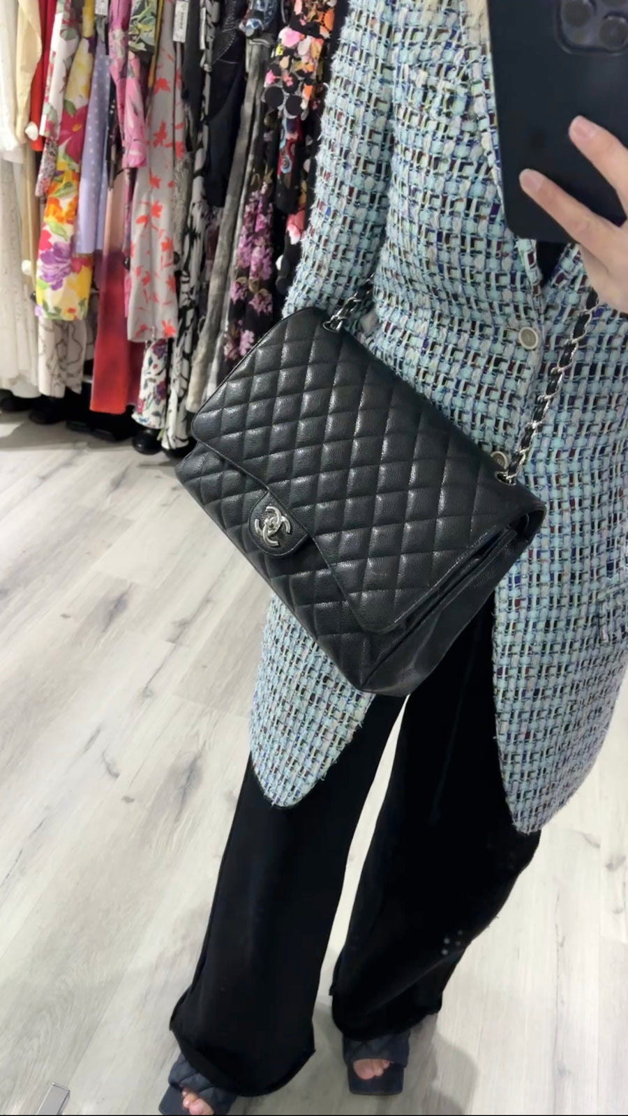 Chanel Black Caviar Maxi Classic Double Flap Bag