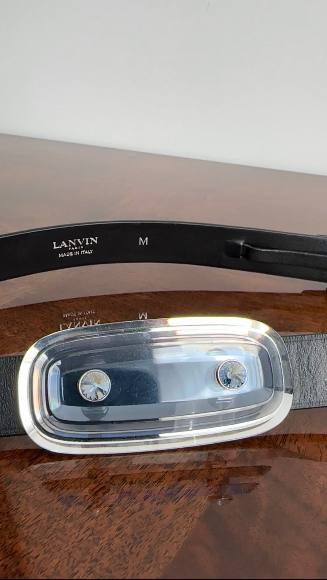 Lanvin Black Leather Belt with Blue Jewel Detail - M