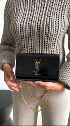 Saint Laurent Black Glossed Leather Small Kate Chain Bag