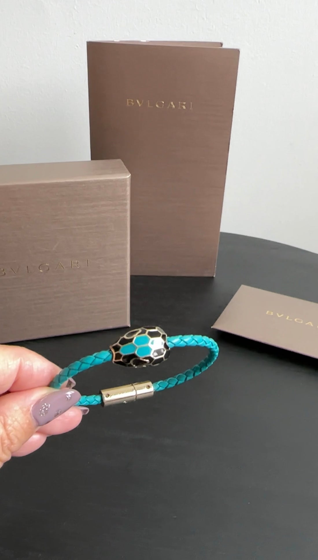 Bvlgari Turquoise Green Serpenti Snake Woven Leather Bracelet – I