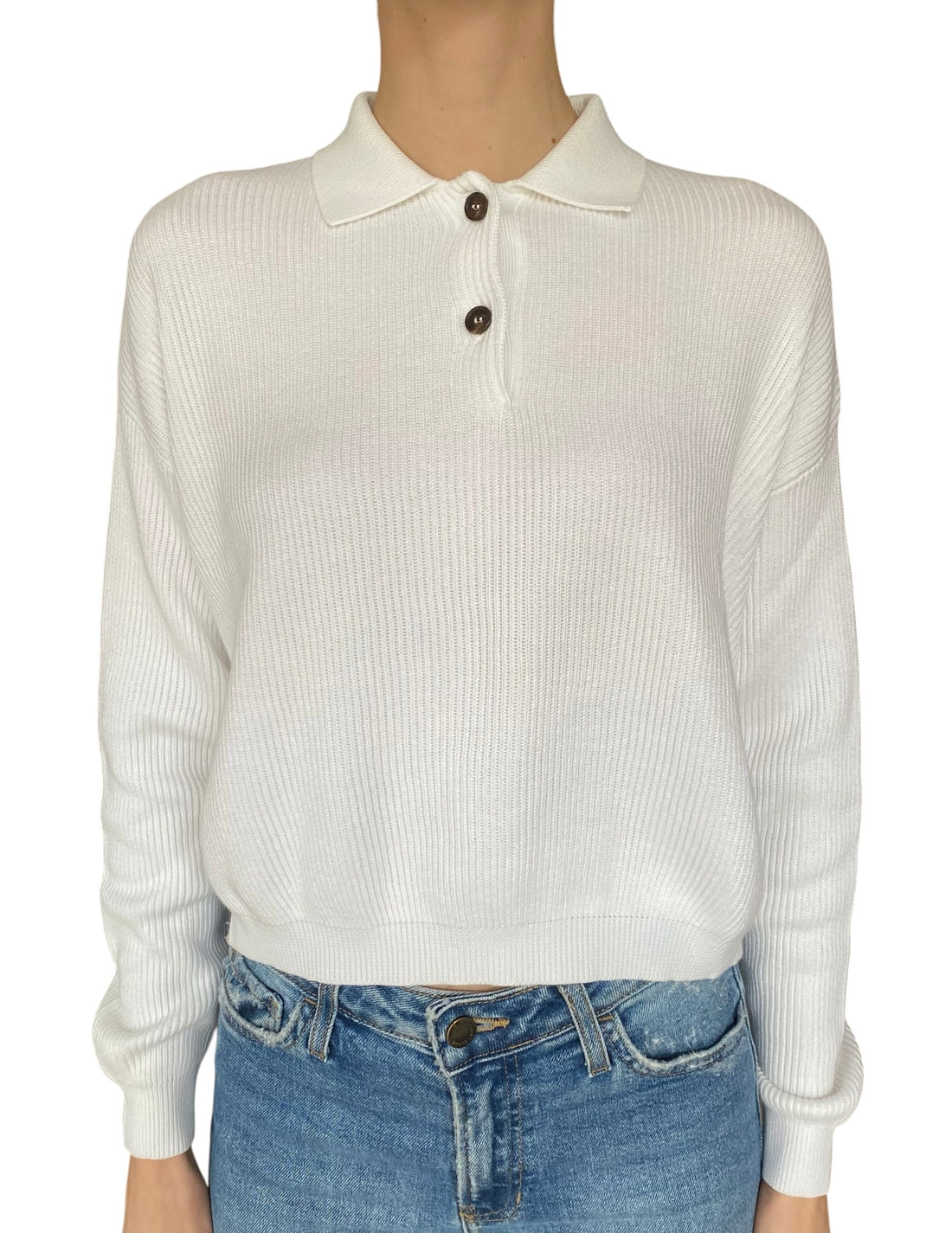 Brunello Cucinelli White Knit Ribbed Polo Sweater - S