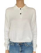 Brunello Cucinelli White Knit Ribbed Polo Sweater - S