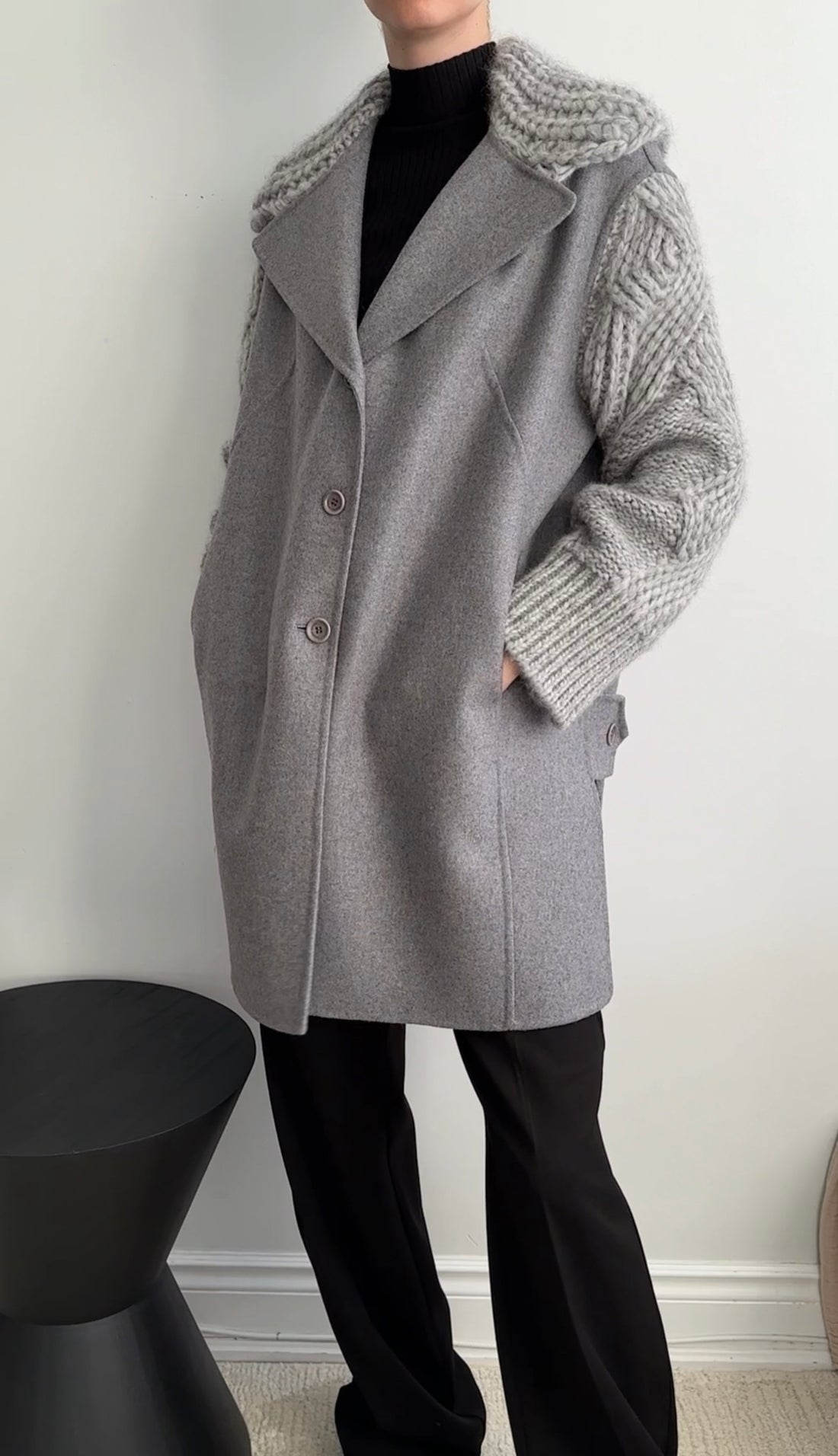 Ermanno Scervino Light Grey Wool Combo Knit Coat - S (4/6)