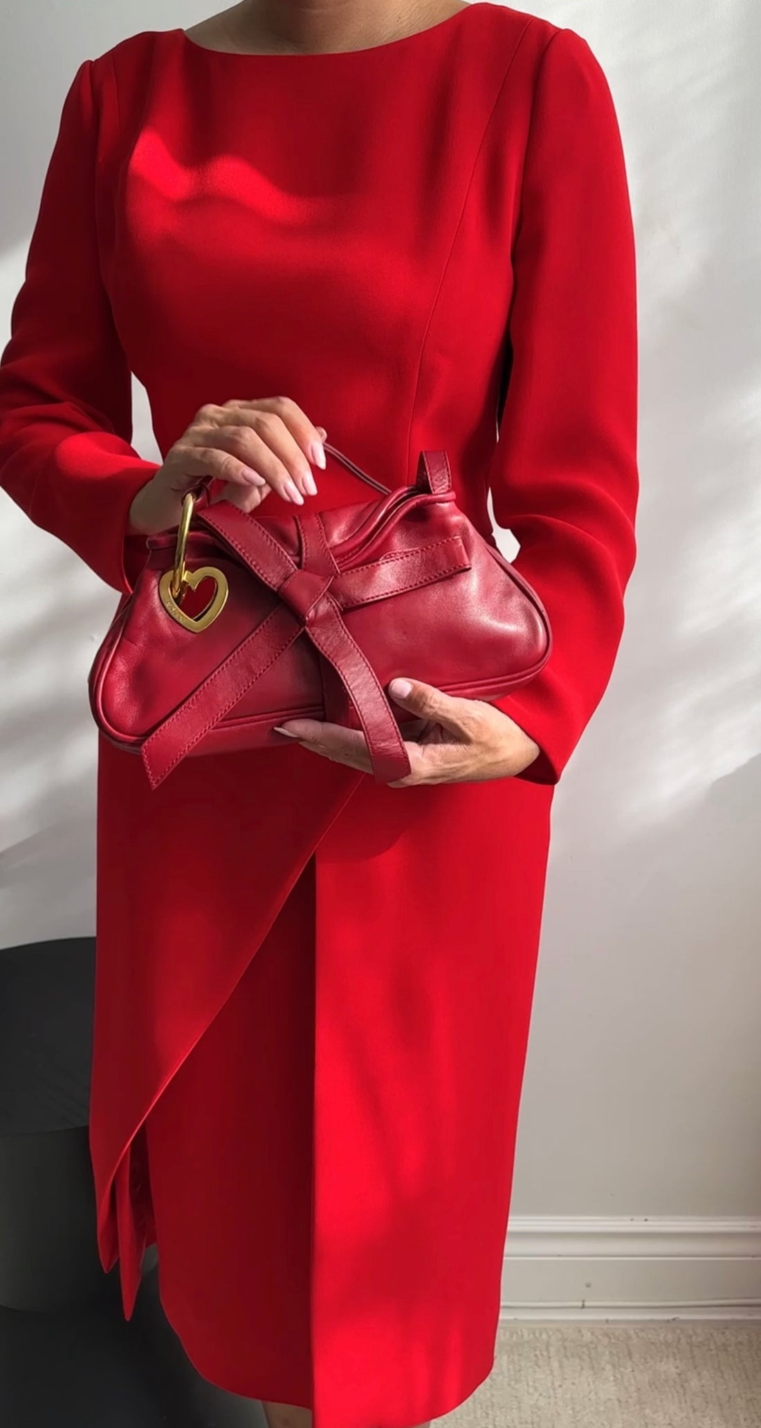 Moschino Red Lambskin Leather Mini Bag with Heart Detail