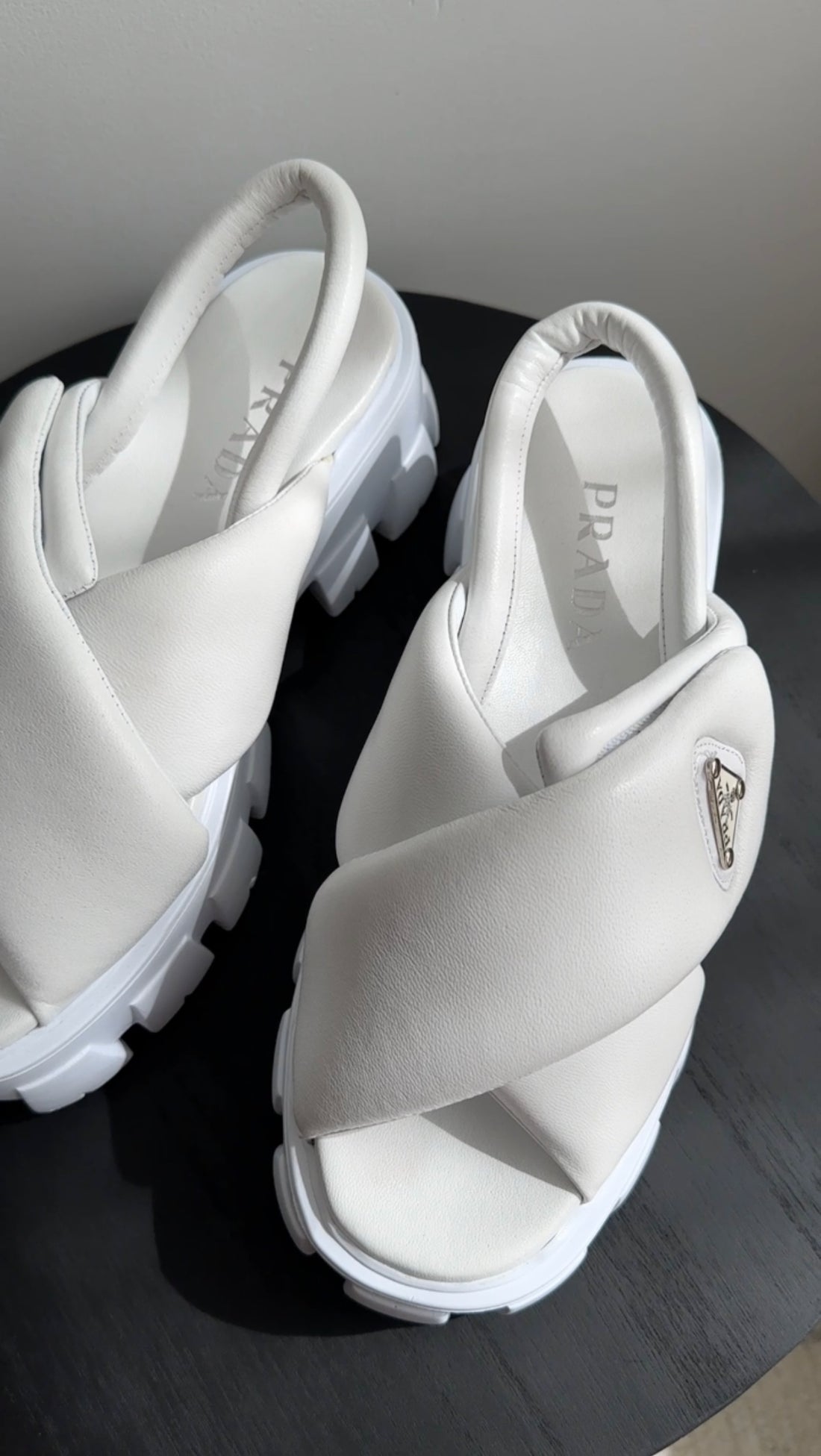 Prada White Nappa Leather Padded Monolith Sandals - 38